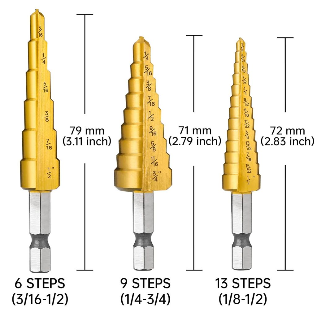 IRONANT Step Drill Bits, 5PCS HSS Titanium Step Drill Bit Set, 50 Sizes High Speed Steel Step Bits for Metal with Aluminum Case