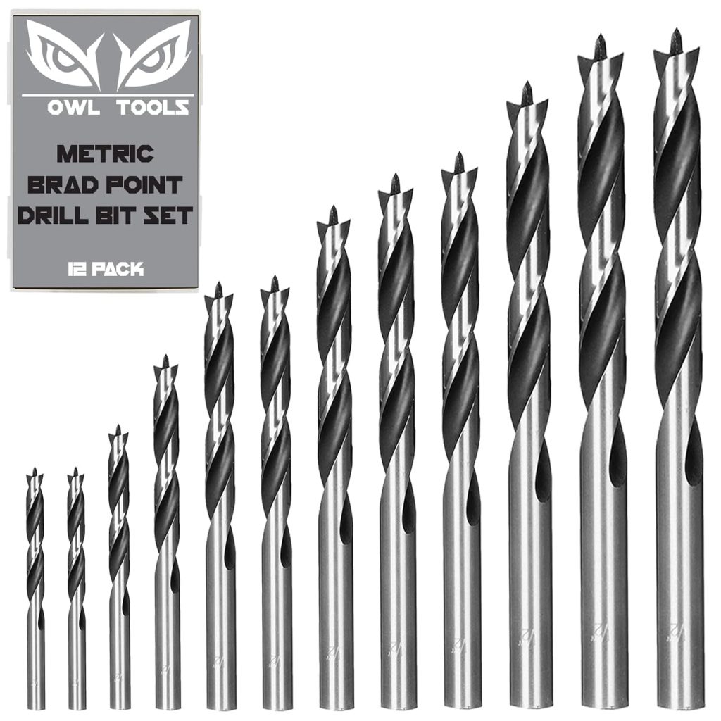 OWL TOOLS Brad Point Wood Drill Bit Set (12 Pack with Storage Case) Carpenters Quality - Drill Splinter-Free Perfectly Round Holes in All Types of Wood