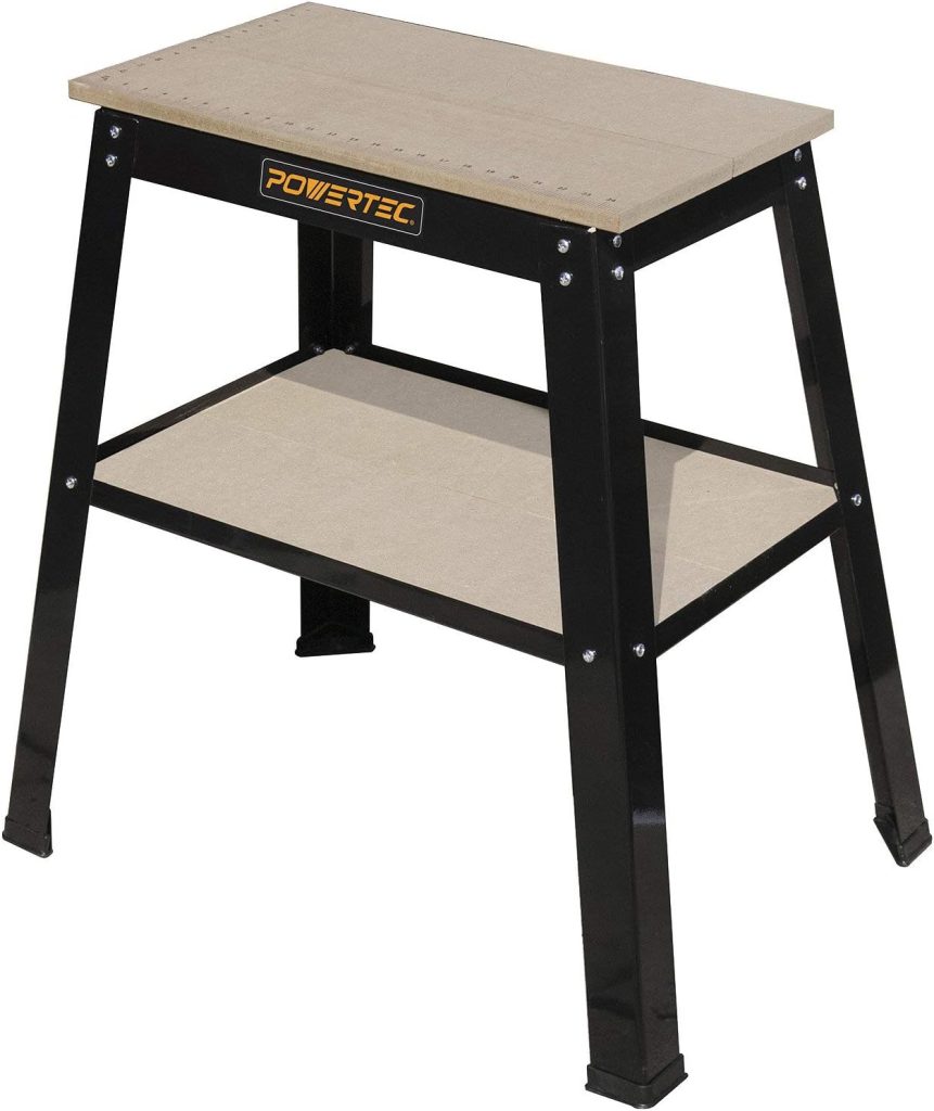 POWERTEC UT1002 Multipurpose Tool Stand, MDF Split Top Expands to 20x25 w/ Storage Shelf, 32 Table Height for Benchtop Top Machines Planers, Grinders, Band Saw, Belt Sanders, Drill Presses